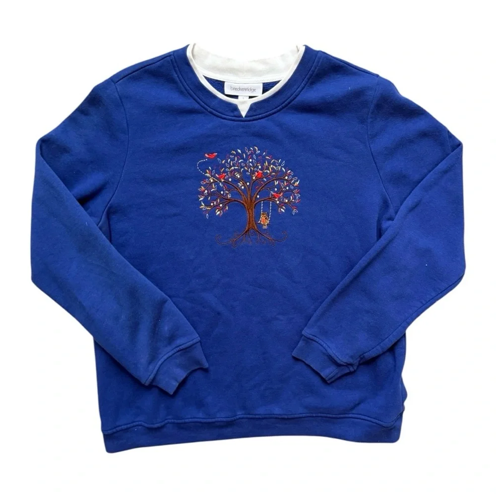 Vintage Y2K Breckenridge Embroidered Birds Double Collar Sweatshirt Size Large - Picture 1 of 5
